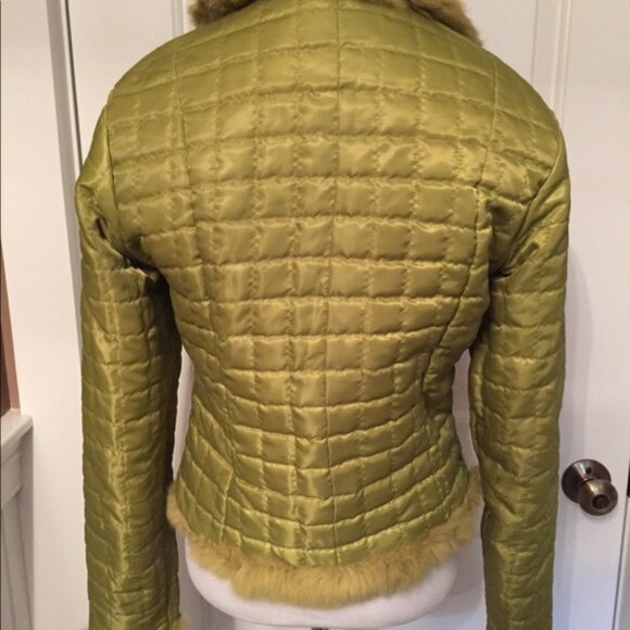 WILSONS LEATHER JACKET REVERSIBLE GREEN QUILTED & FUR COAT POCKETS Size S - Picture 3 of 8